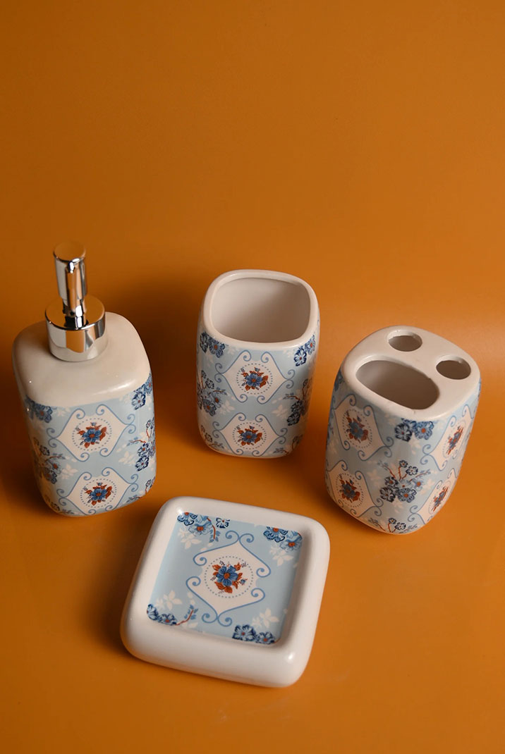 Blue White Ceramic Bathroom Set