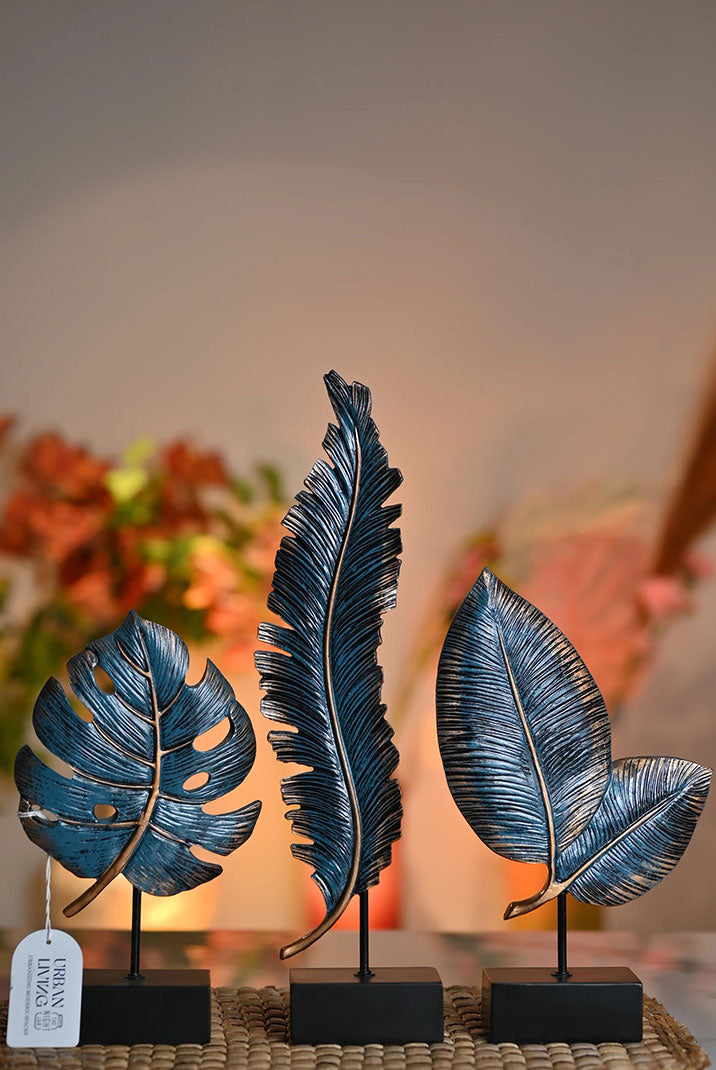 Blue Feathers Decorative Figurine Set of 3
