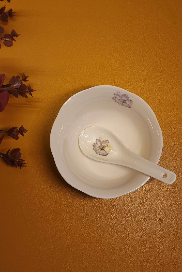 Harmony Dual-Tone Fine Bone China Soup Bowl Set with Spoons