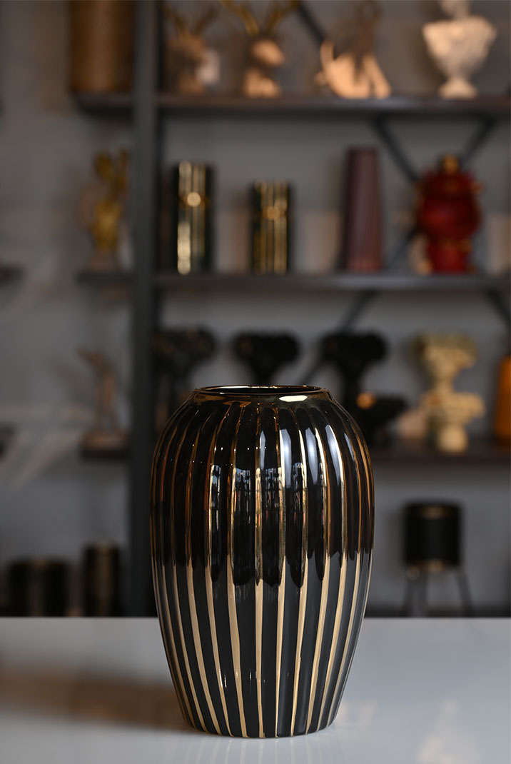 Classic Black and Golden Ceramic Vase