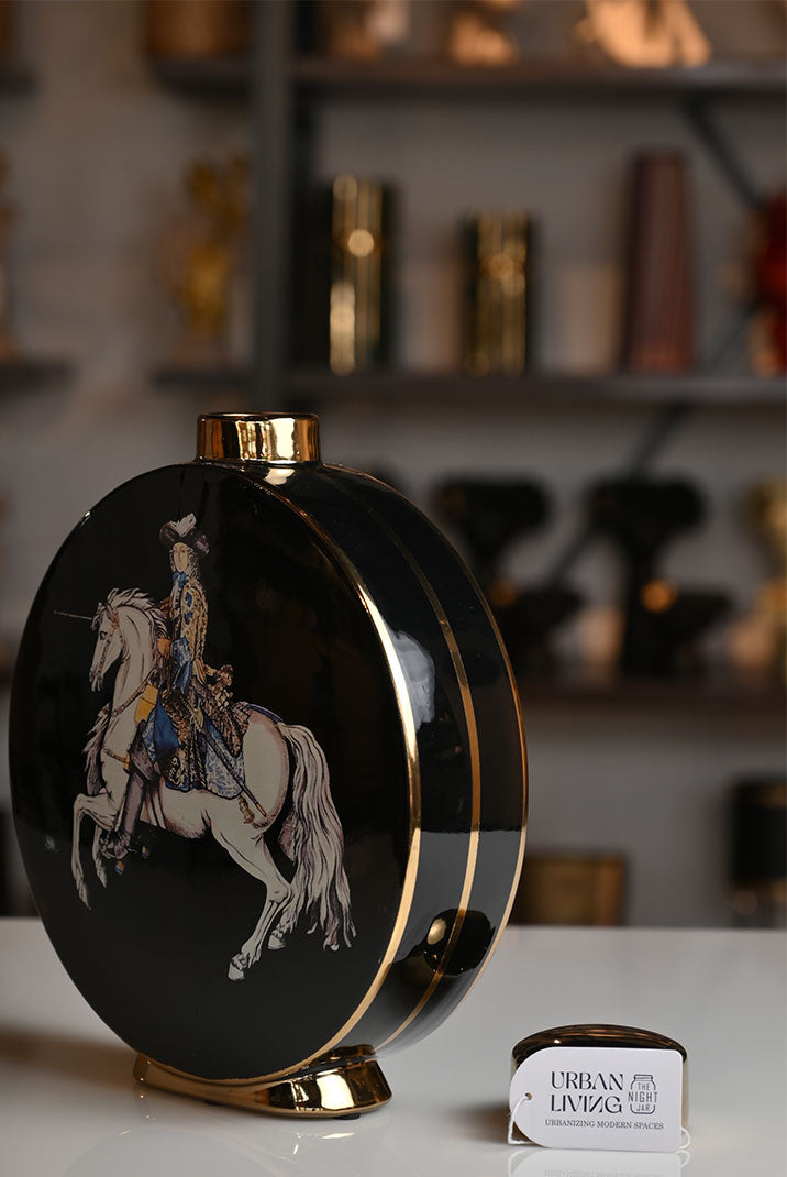 Black Horserider Timeless Circular Ceramic Vase