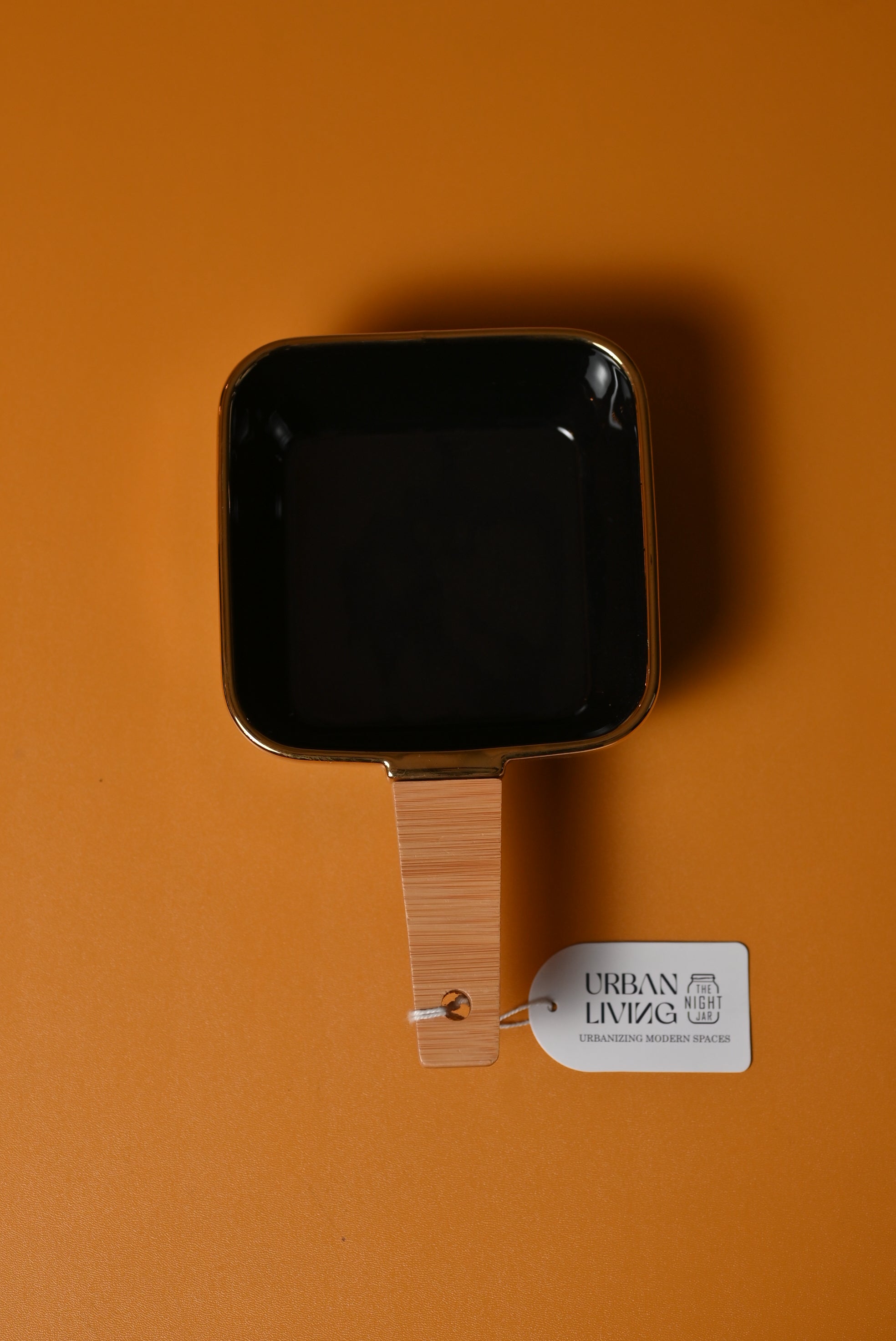 Black Porcelain Snack Platter with Wooden Handle
