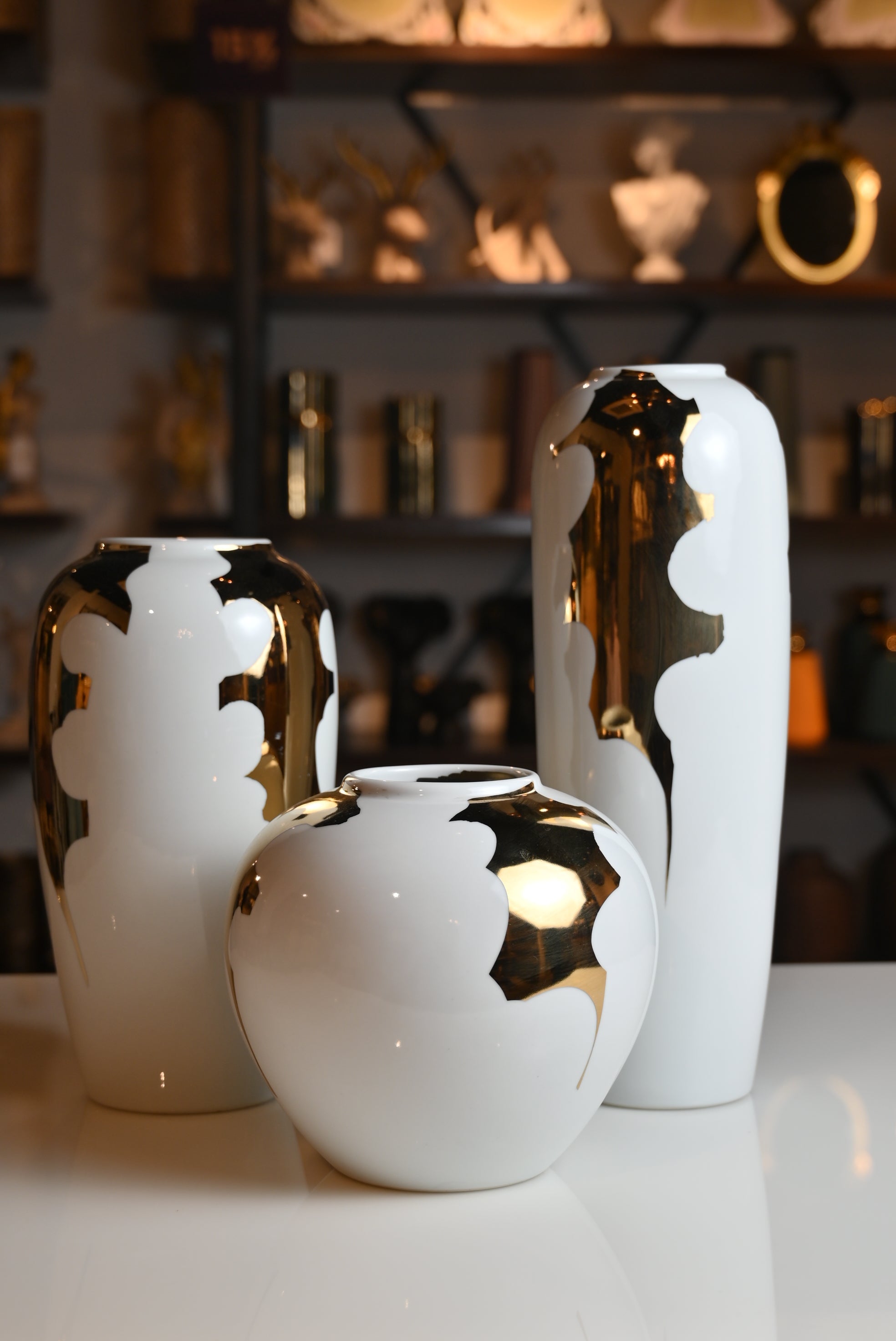 white and golden chic vase set