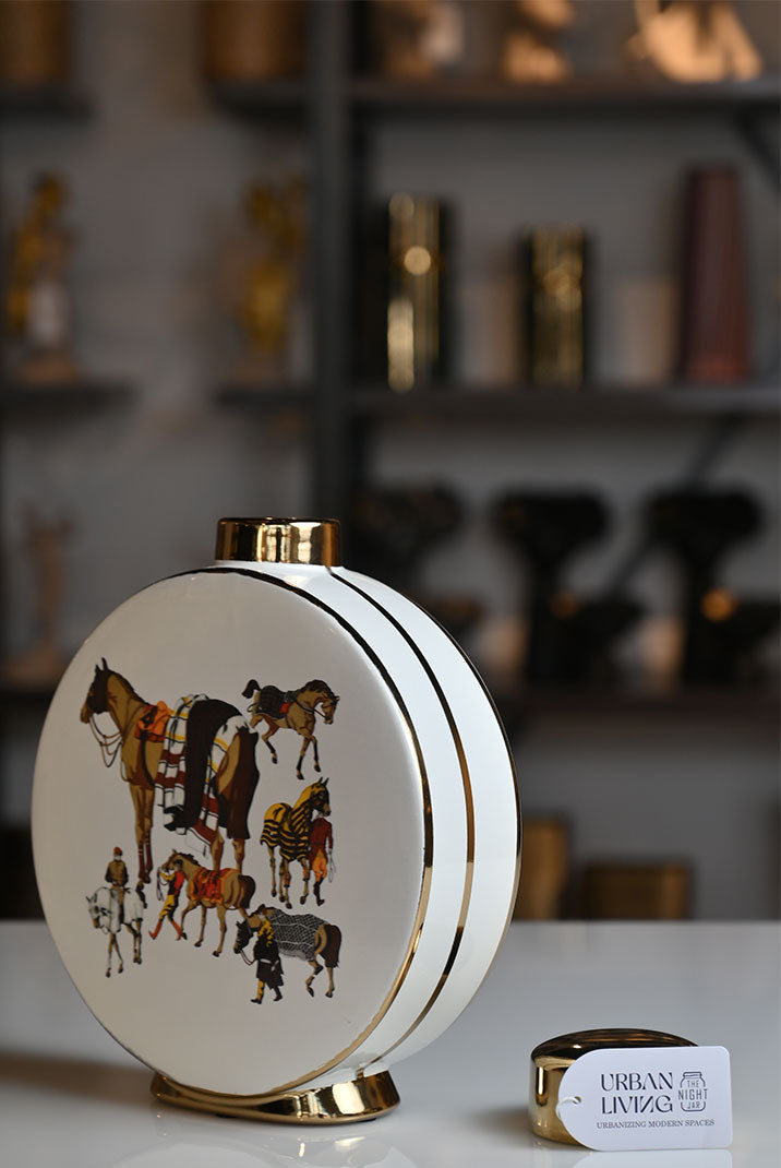 White Horserider Timeless Circular Ceramic Vase