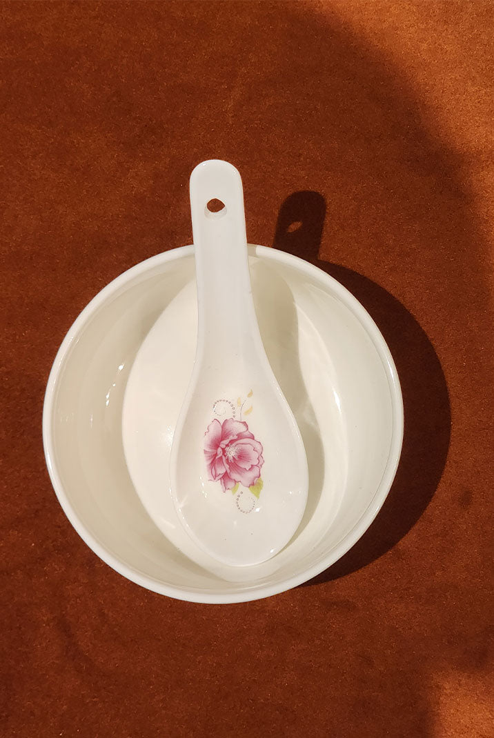 Premium Ceramic White Bowl and Spoon Set of 6 Urban Living Jaipur
