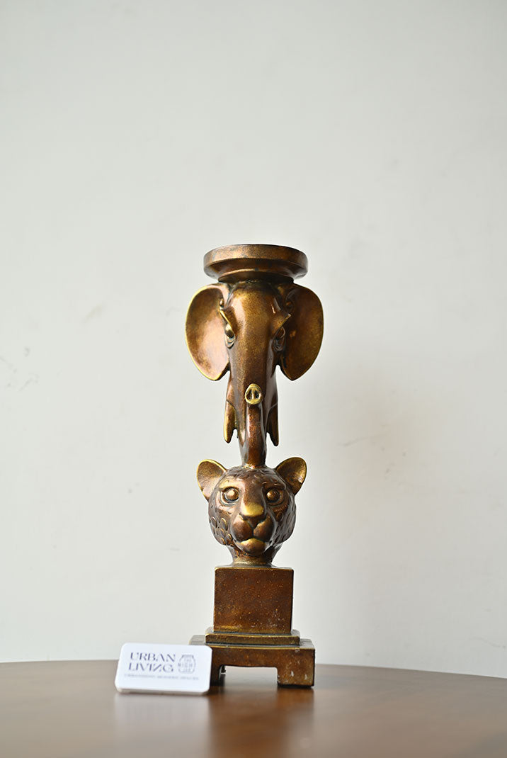 Classic Brown Fusion Elephant-Tiger Candle Stand