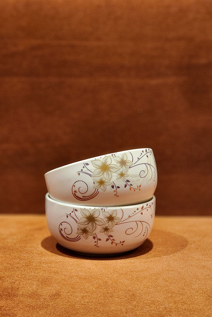 Whimsical Floral Fringe Fine Porcelain Bowl Set with Spoons