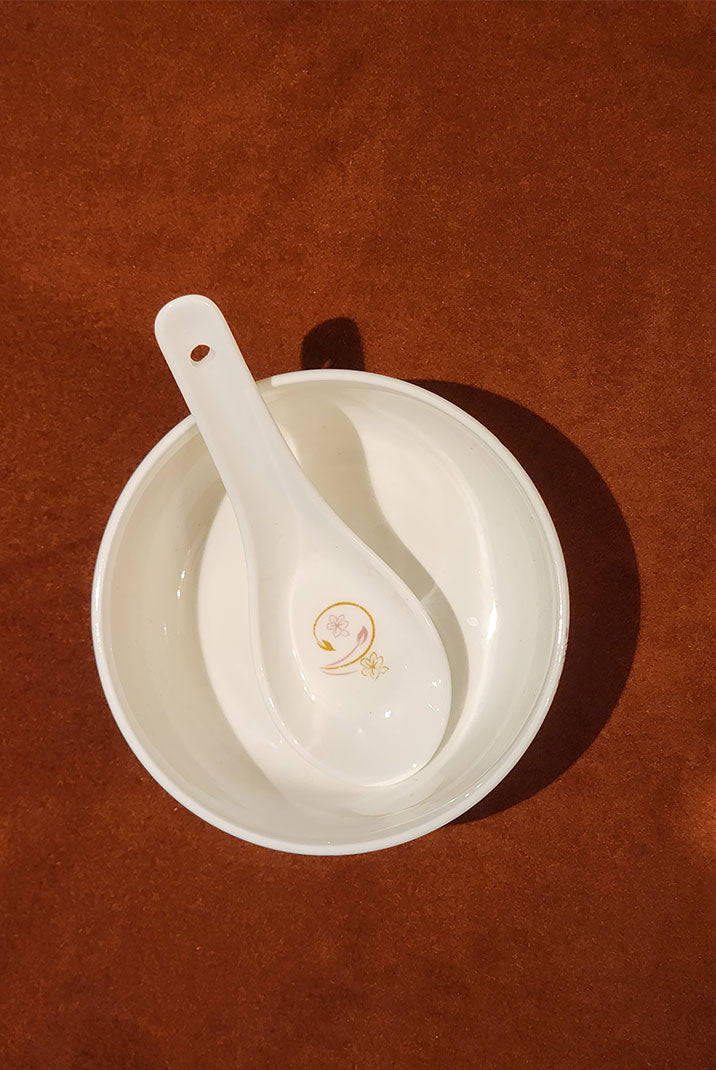 Whimsical Floral Fringe Fine Porcelain Bowl Set with Spoons