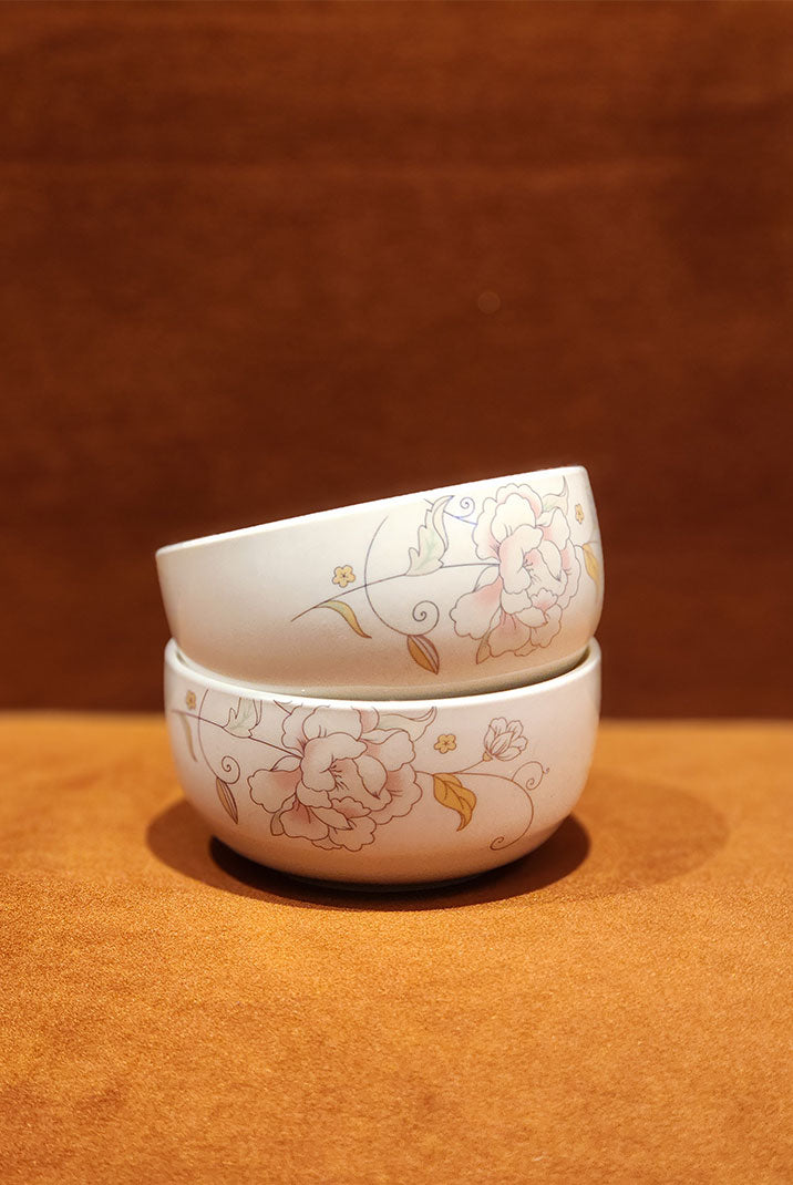 Rosebud Harmony Fine Porcelain Bowl Set with Spoons