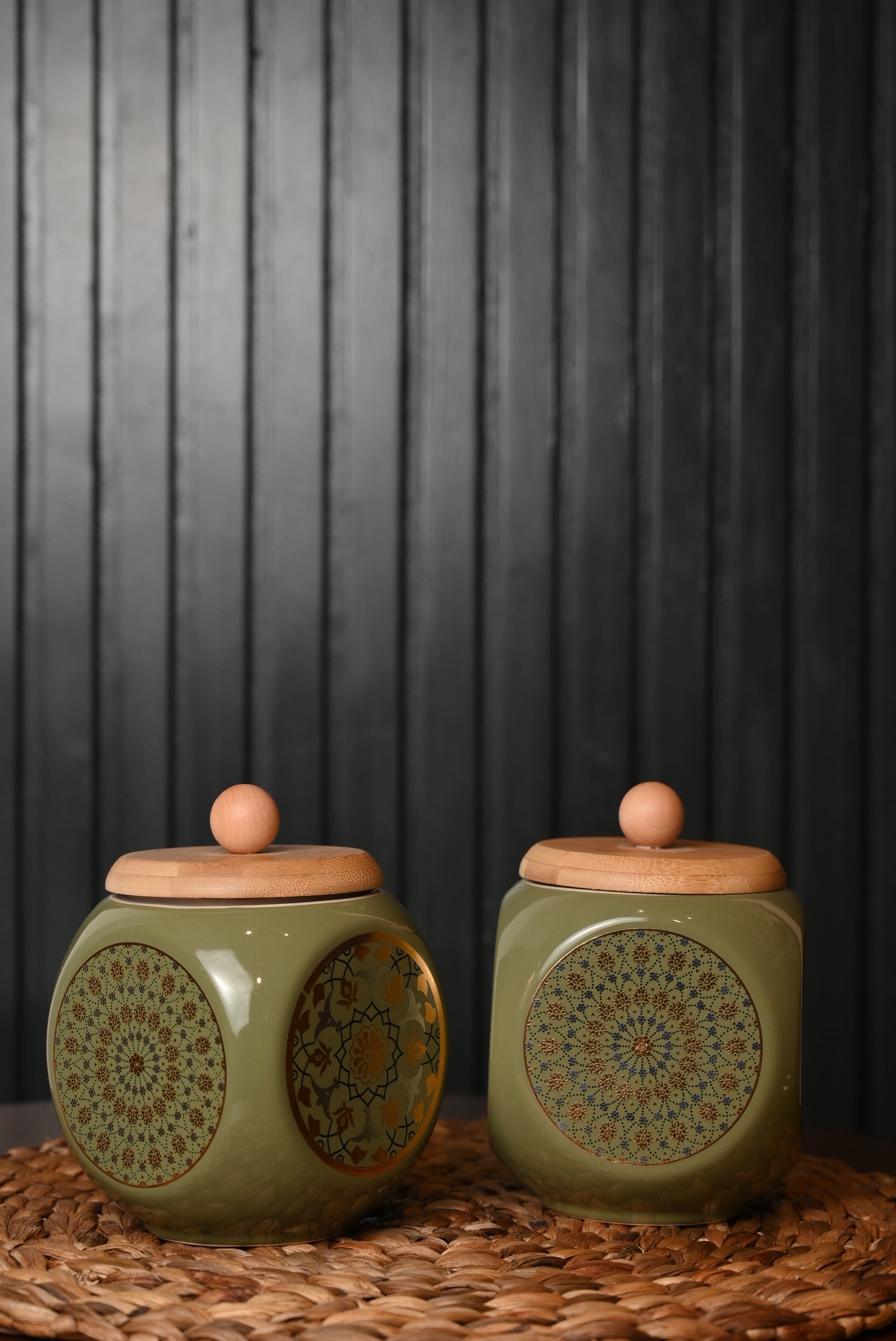 Boho Abstract Light Green Multipurpose Jar Set of 2 Urban Living Jaipur