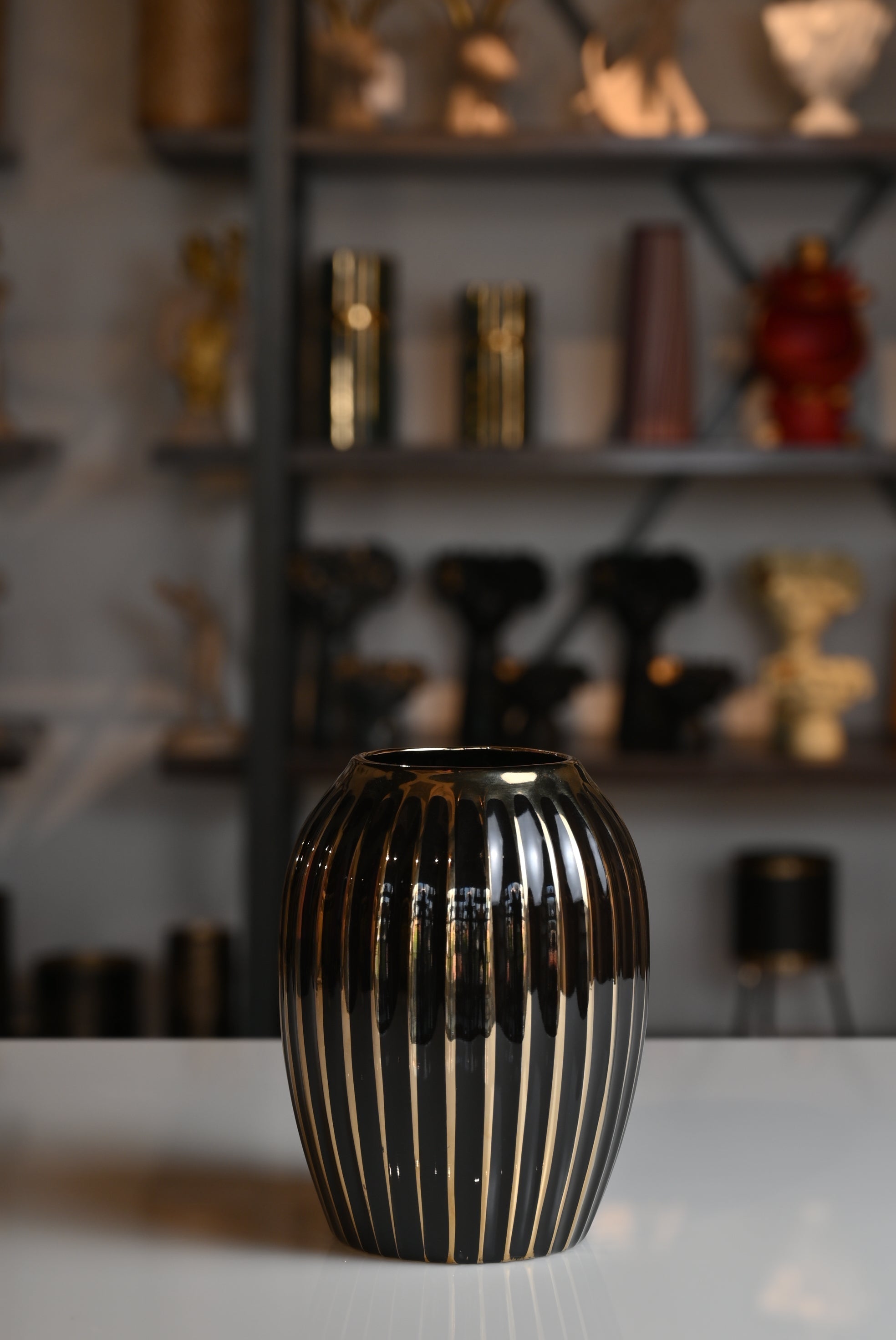 Classic Black and Golden Ceramic Vase