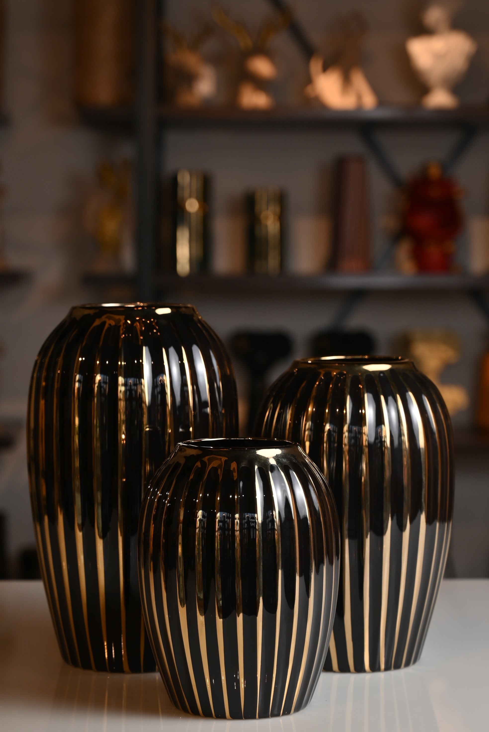 Classic Black and Golden Ceramic Vase Urban Living Jaipur