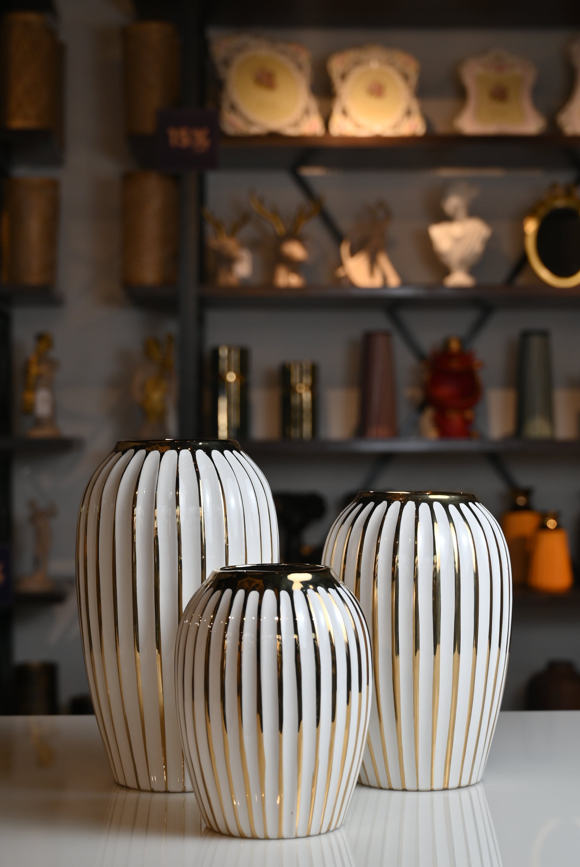 Classic White and Golden Ceramic Vase