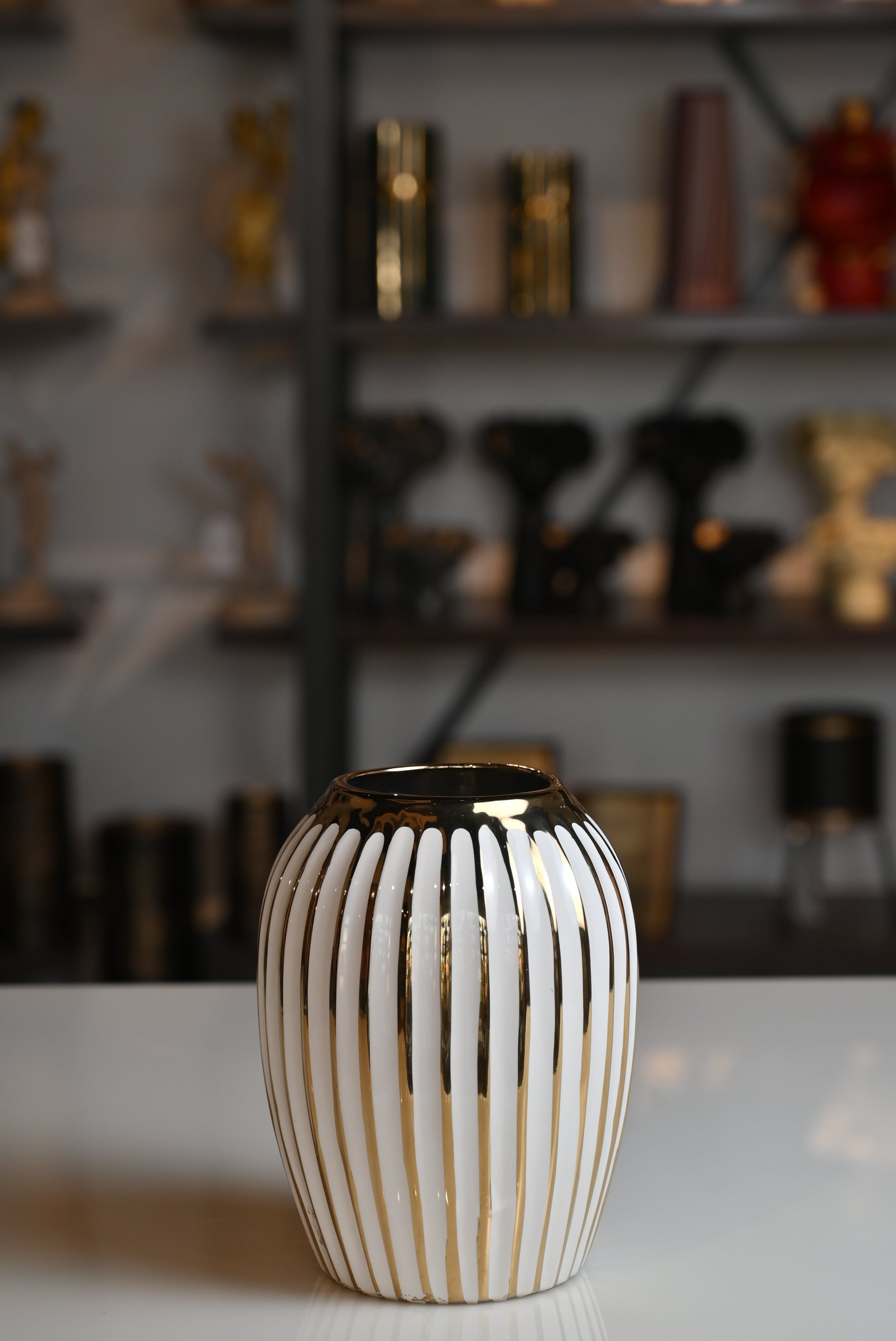 Classic White and Golden Ceramic Vase