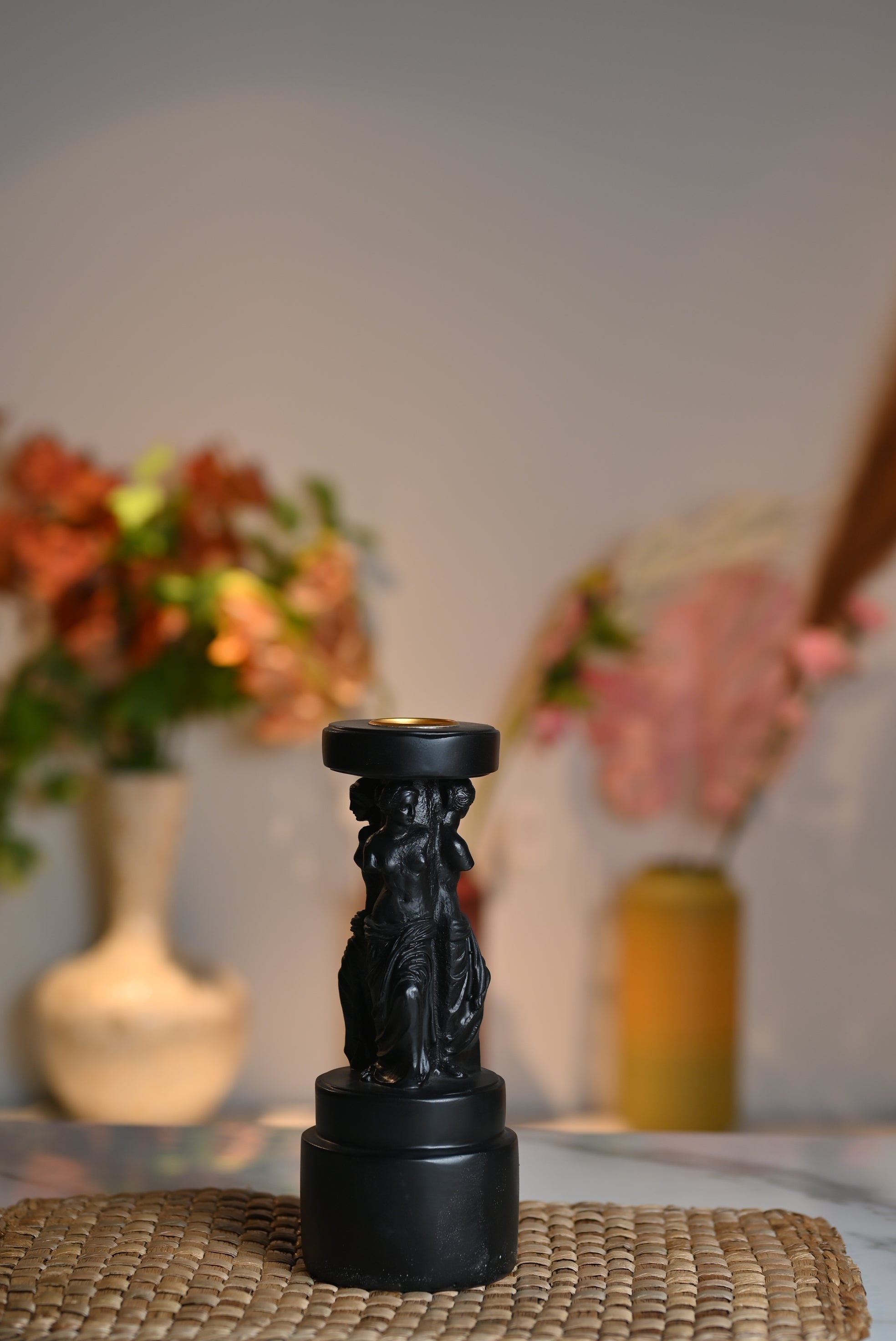 Black Solid Wood Candle Stand