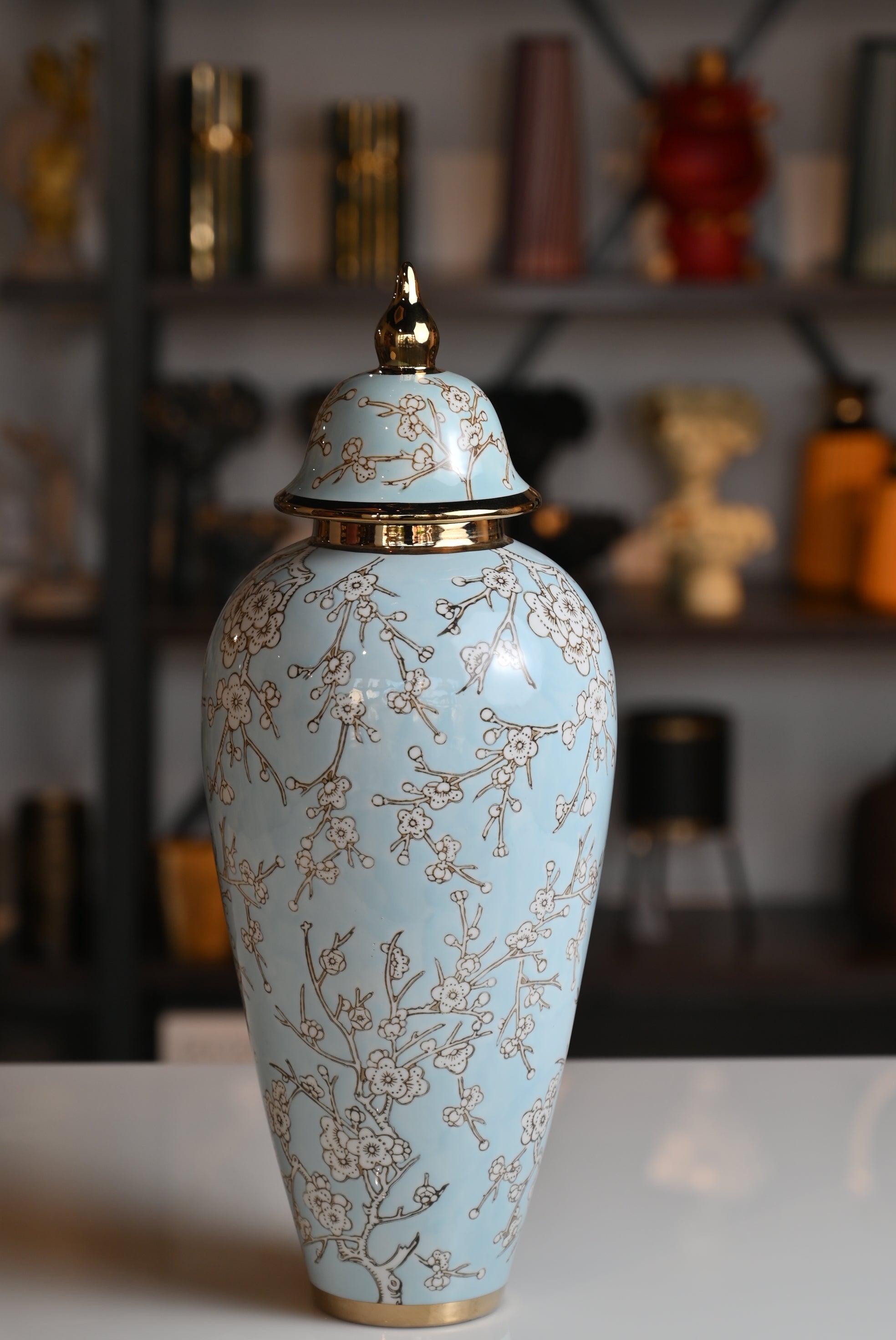 Blue and Golden Sleek Ceramic Vase