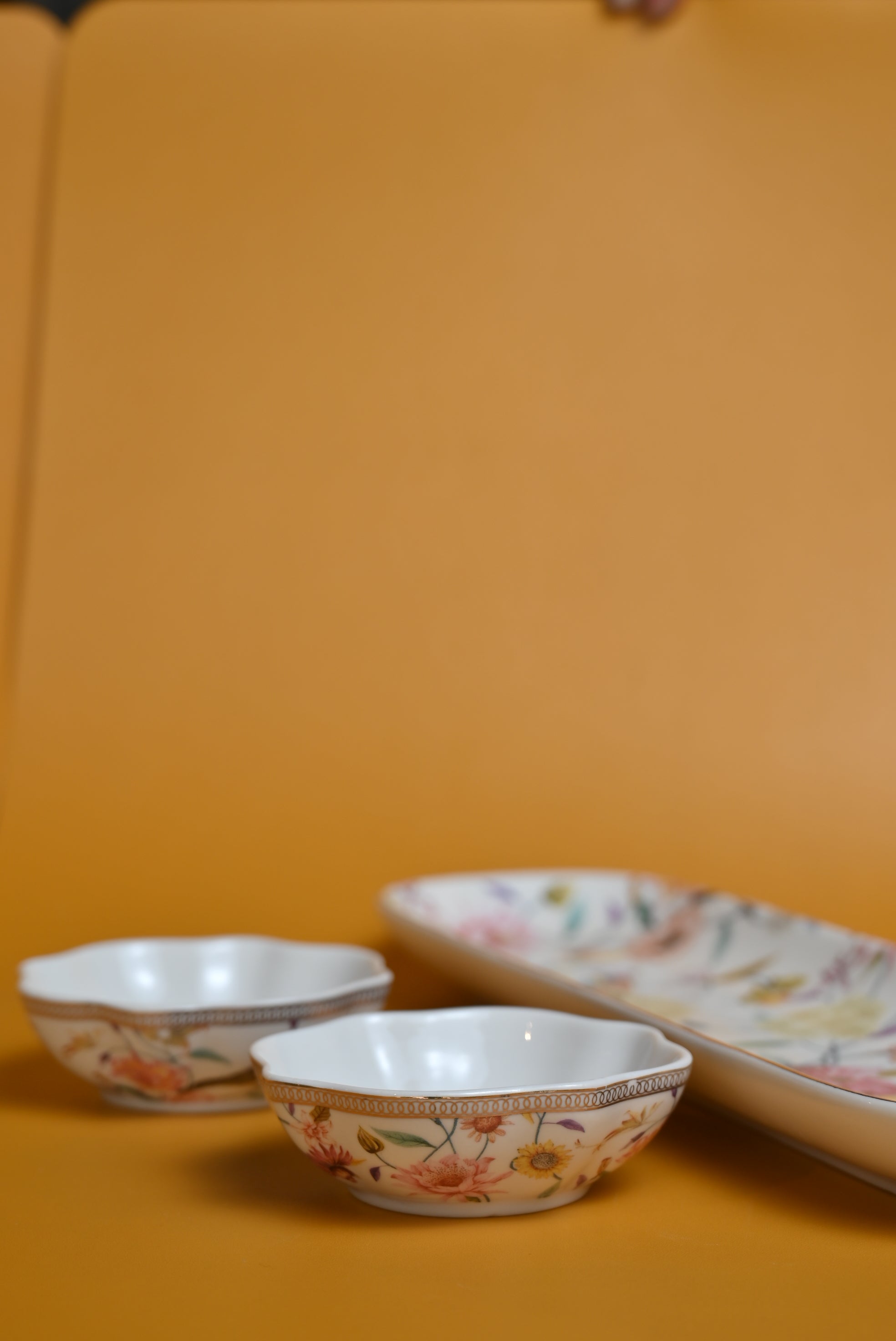Floral Bone China Bowl and Platter Set of 3
