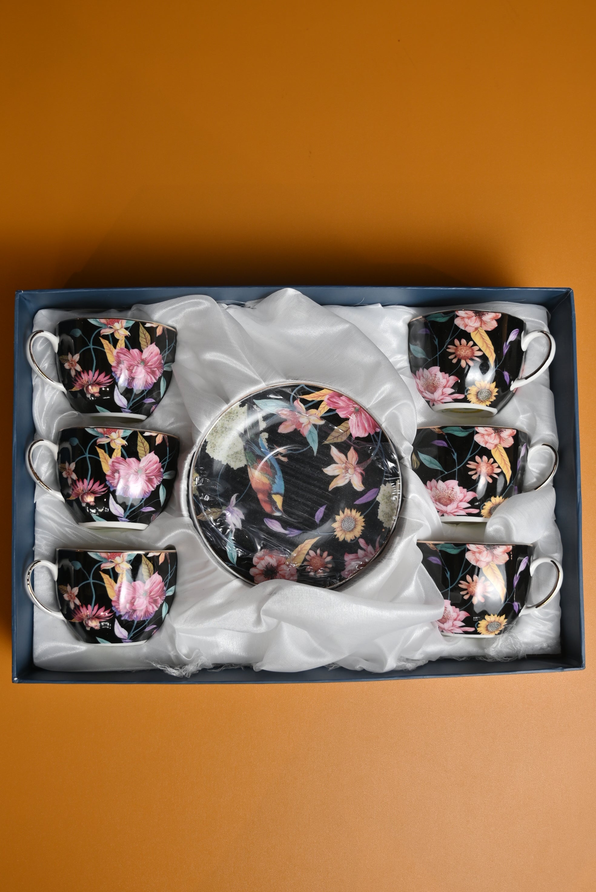 Flower Black Saucer Cup Set of 12