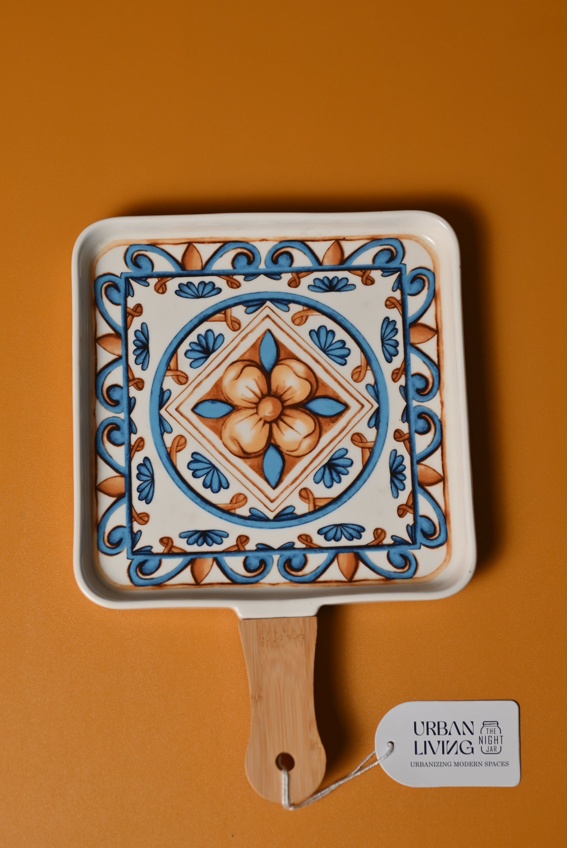 Moroccan Design Square Platter with Handle