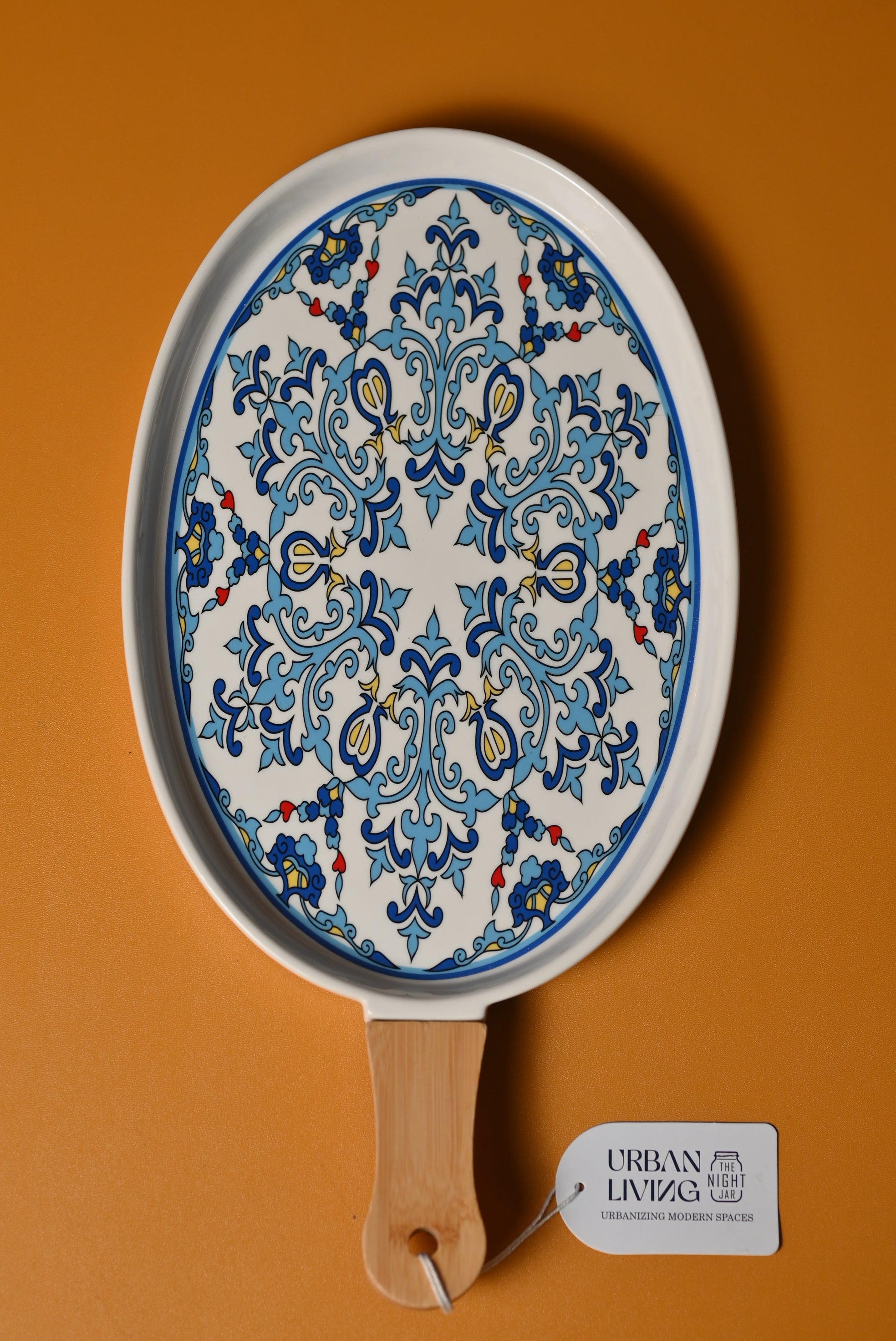 Moroccan Oval Blue Platter with Handle