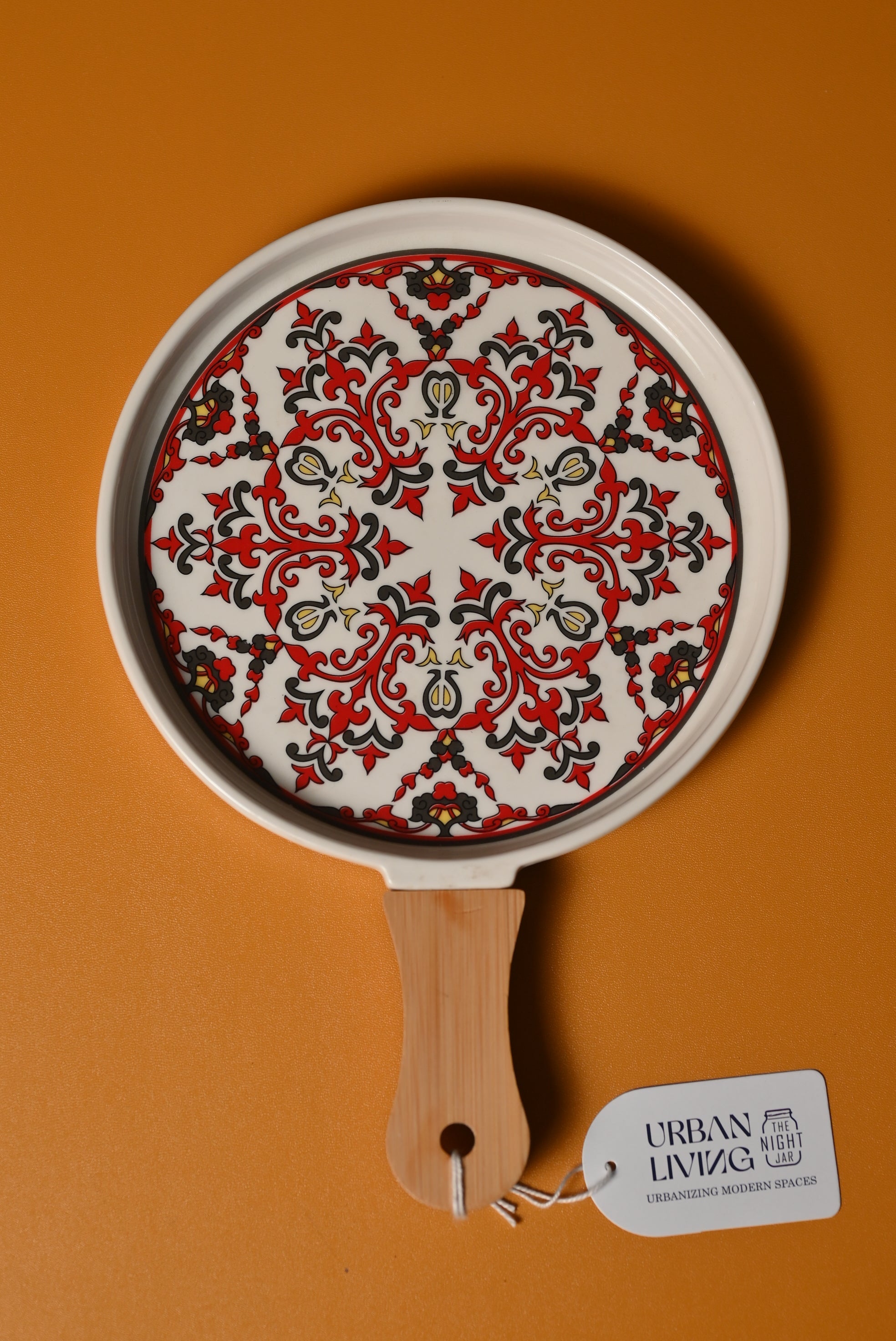 Moroccan Red Round Platter with Handle