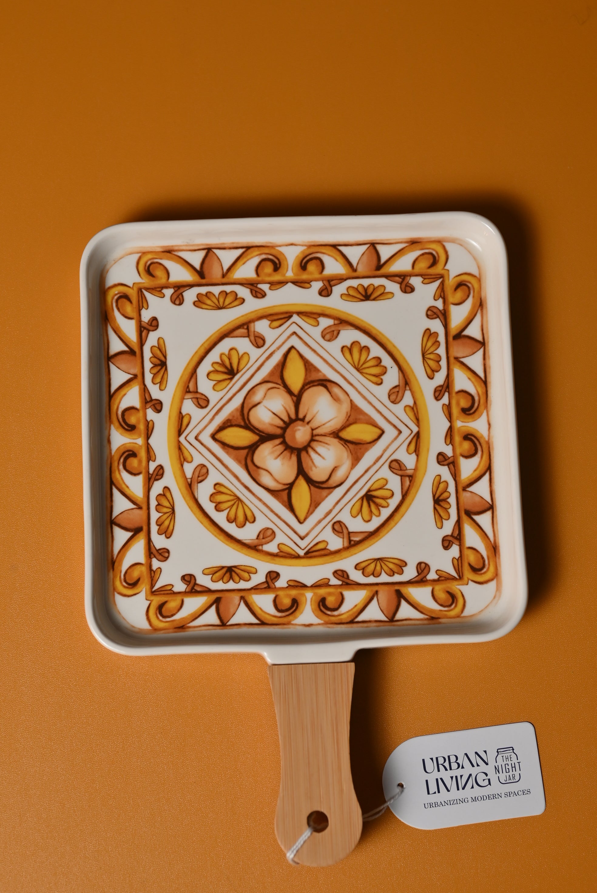 Moroccan Square Orange Platter with Handle