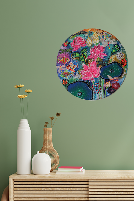 Pond Texture Round Canvas Painting