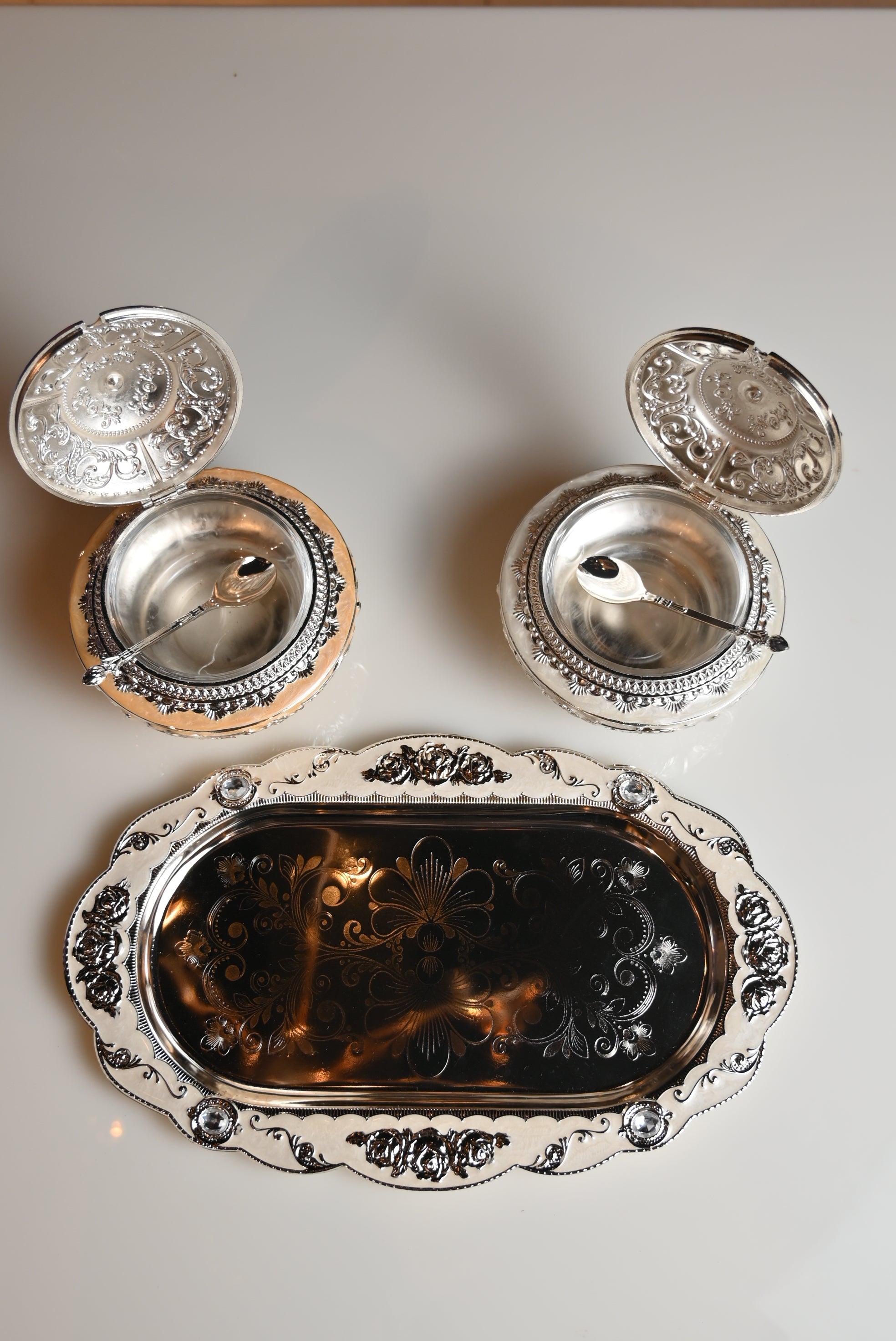 Silver coated metal bowl set Urban Living Jaipur
