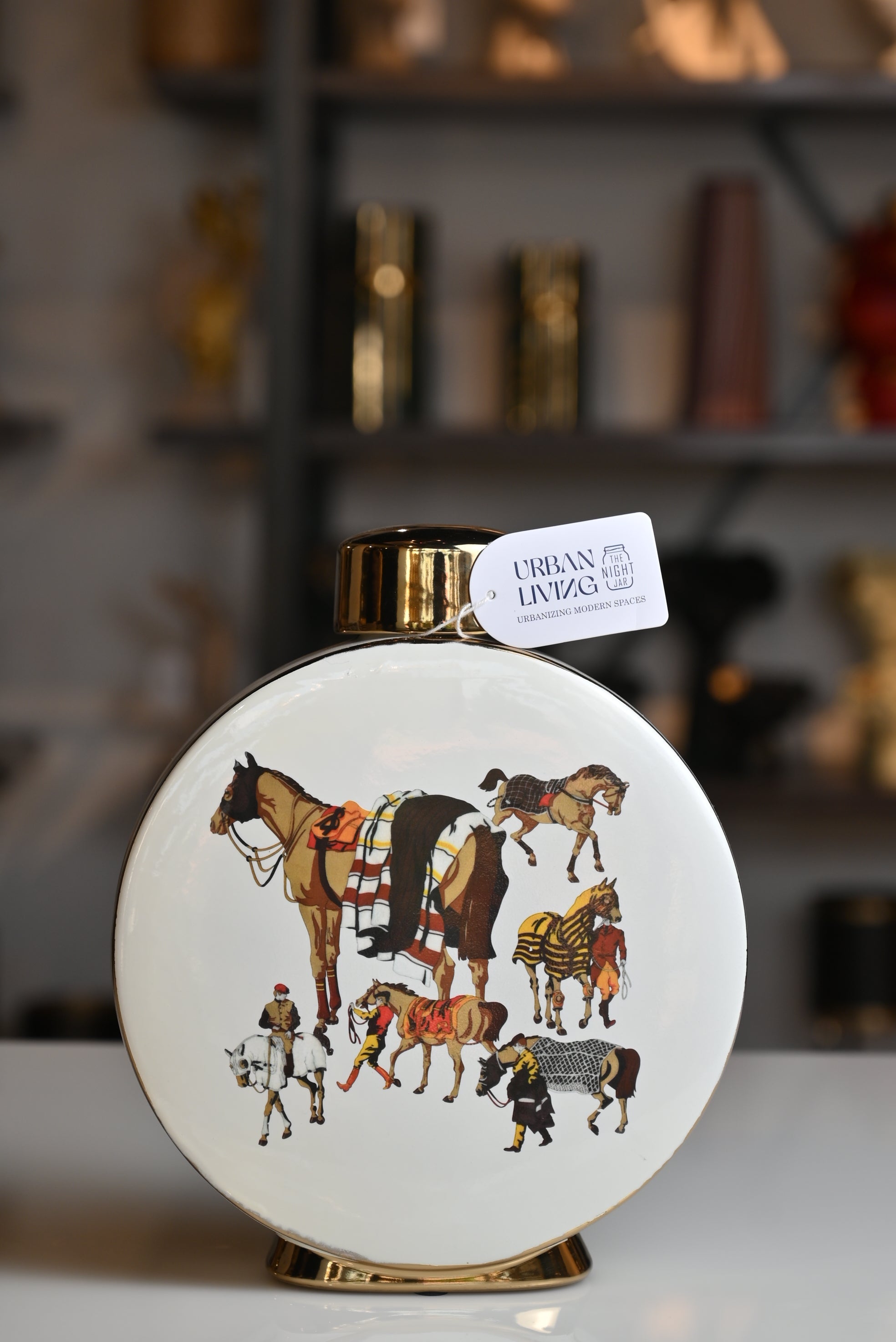 White Horserider Timeless Circular Ceramic Vase