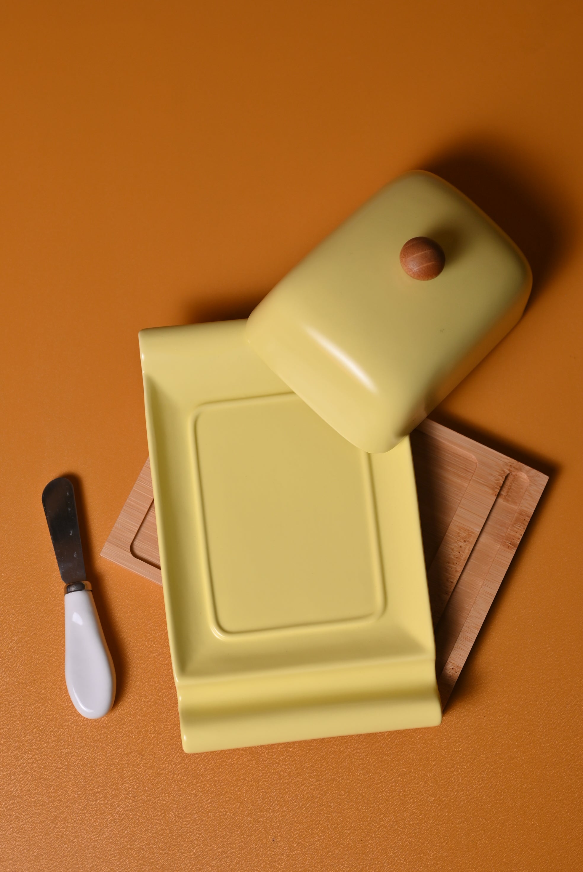 Yellow Porcelain Butter Box with Knife