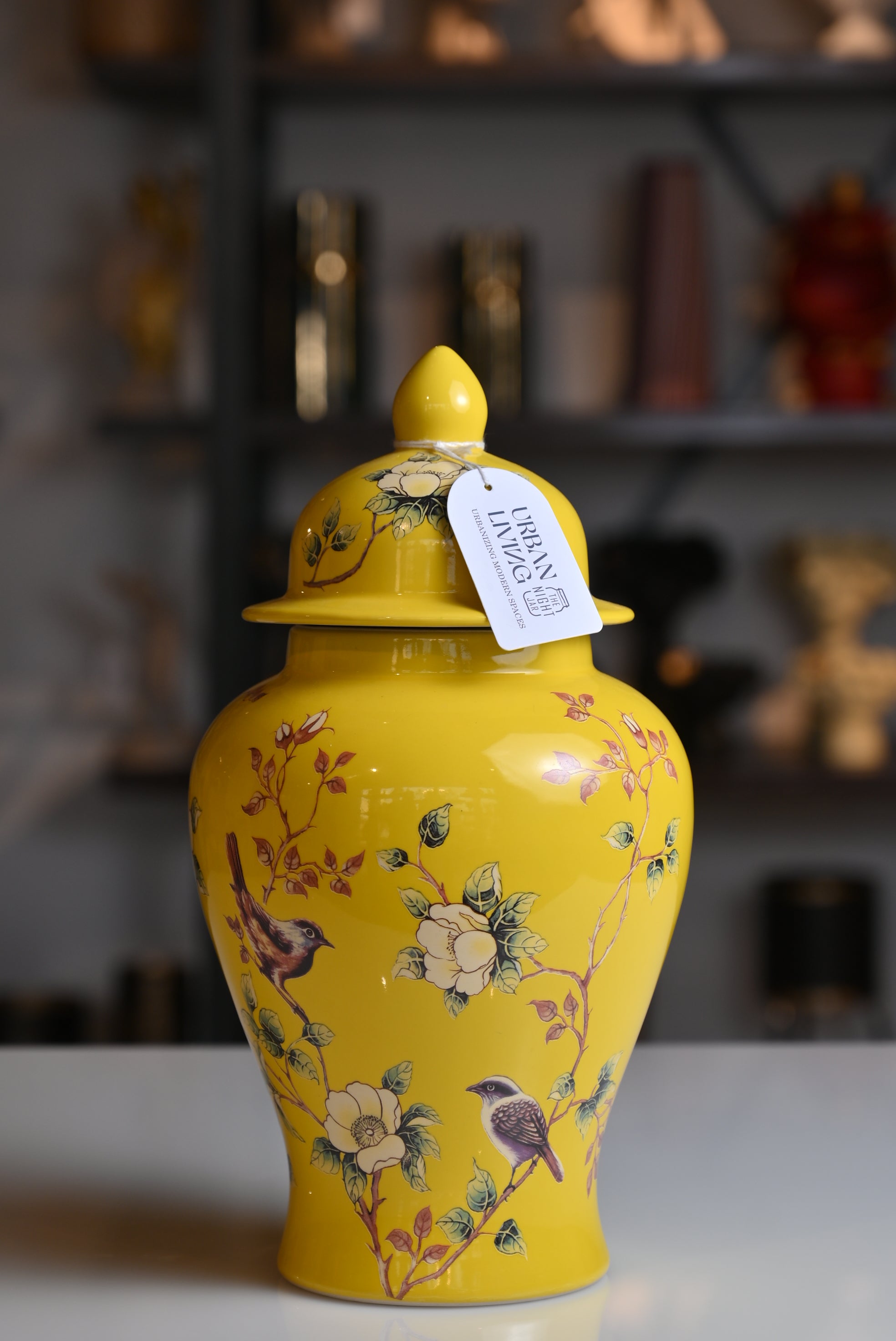 Yellow Ceramic Floral Print Vase